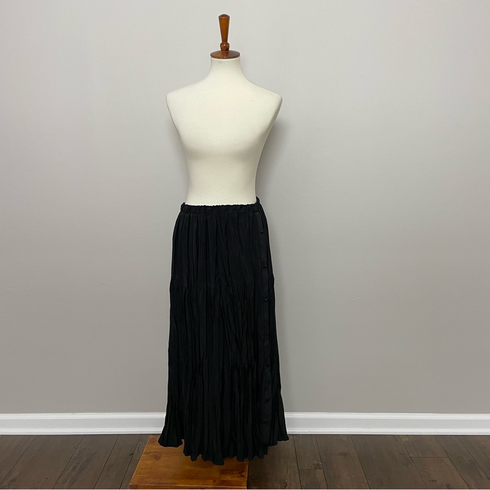 Vintage Authentic Ranchwear Skirt Maxi Tiered Buttons Elastic Waist USA Black